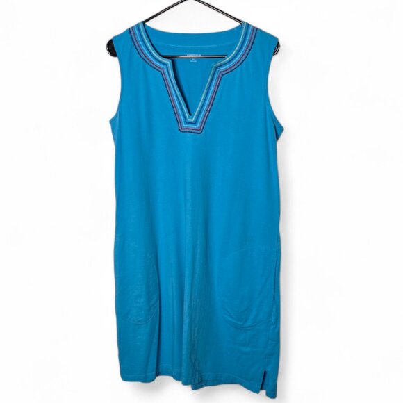 Lands End 100% Cotton Blue Midi Dress Size Medium - Picture 2 of 7